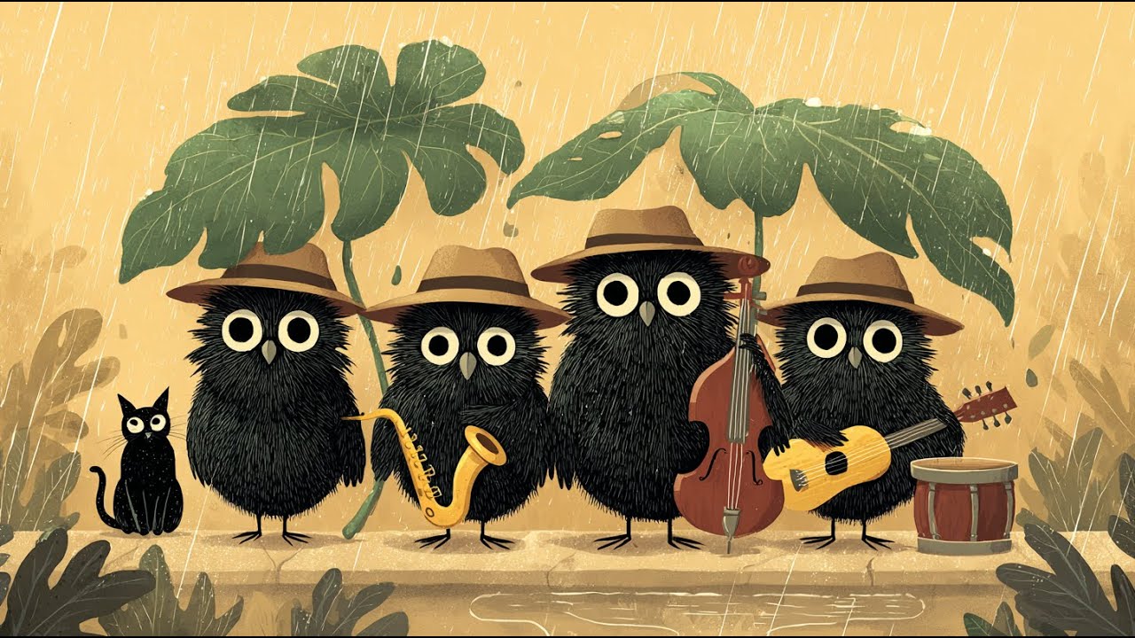 ☔🦉Owls and Cats🐈🎷 Grooving in the Rain — Jazz for Creative Focus and Productivity