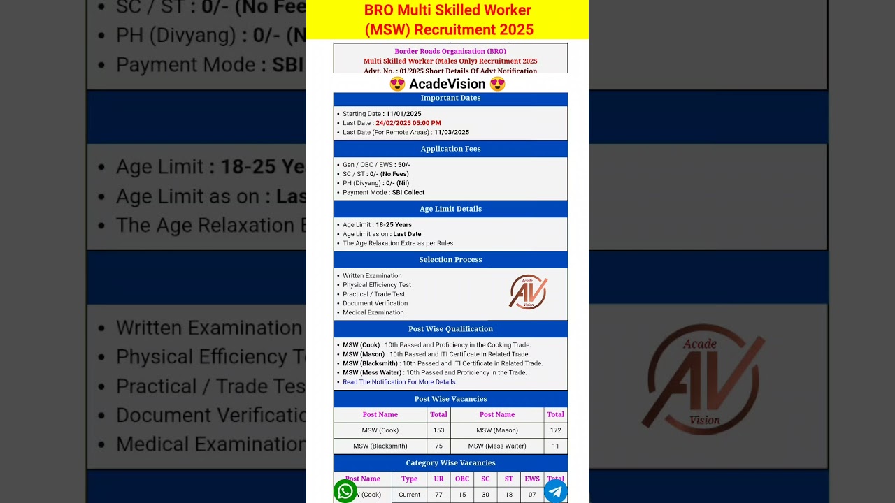 BRO Multi Skilled Worker (MSW) Recruitment 2025