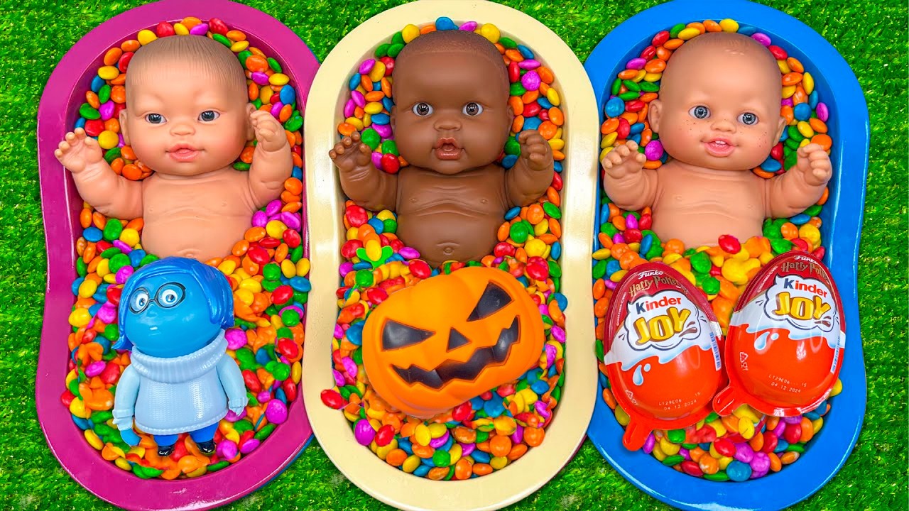 5 Minutes Satisfying with Full of 3 Rainbow BathTubs Candy with M&M's & Magic Slime Cutting Video