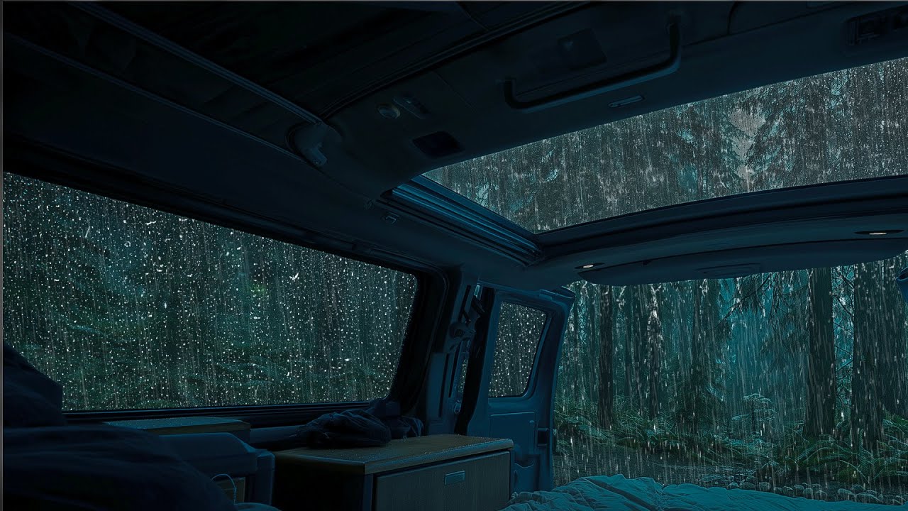 10 Hours⚡️Heavy Forest Rain Outside Camping Van For Healing Sleep And Inner Peace