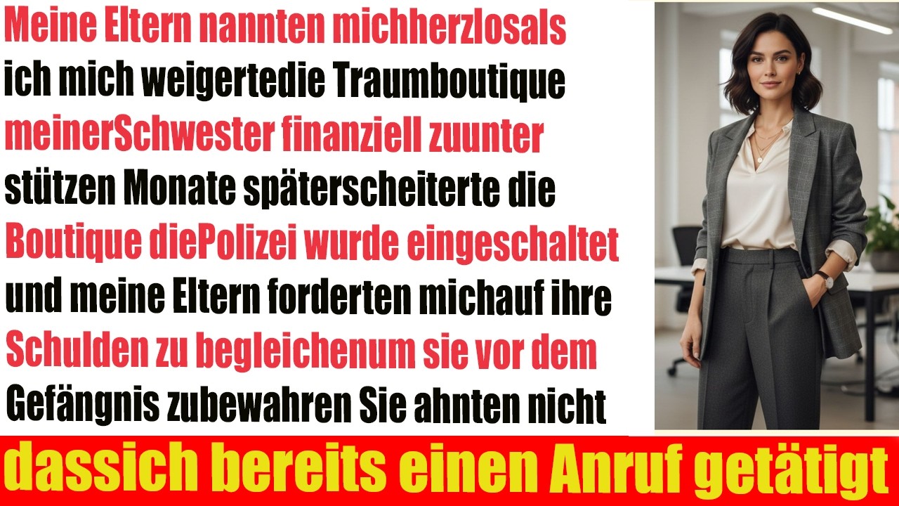 Eltern nannten mich herzlos weil ich die Boutique meiner Schwester nicht bezahlte