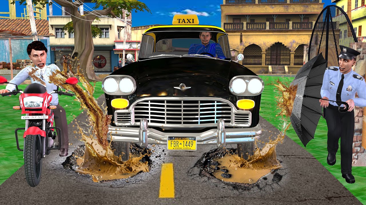 Ghamandi Car Taxi Driver Splashing Water on Motorbike Hindi Kahani Hindi Moral Stories Comedy Video