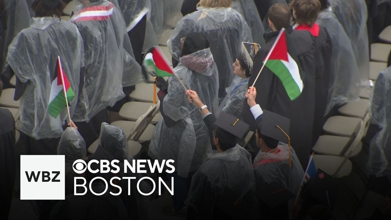 Students protest War in Gaza, 1 student arrested, at Northeastern University commencement