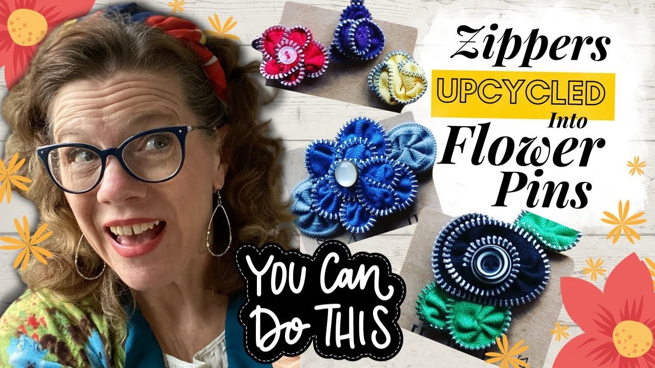 Vintage Zippers Remade into Flower Pins | Upcycled Zipper Flower Brooch | DIY Sewing Tutorial How To