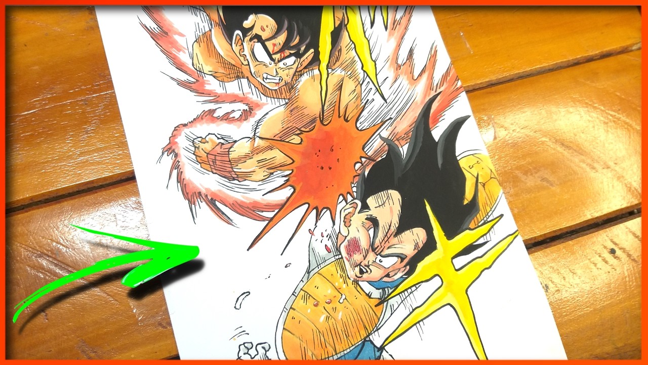 Draw Goku kaioken vs Vegeta in battle