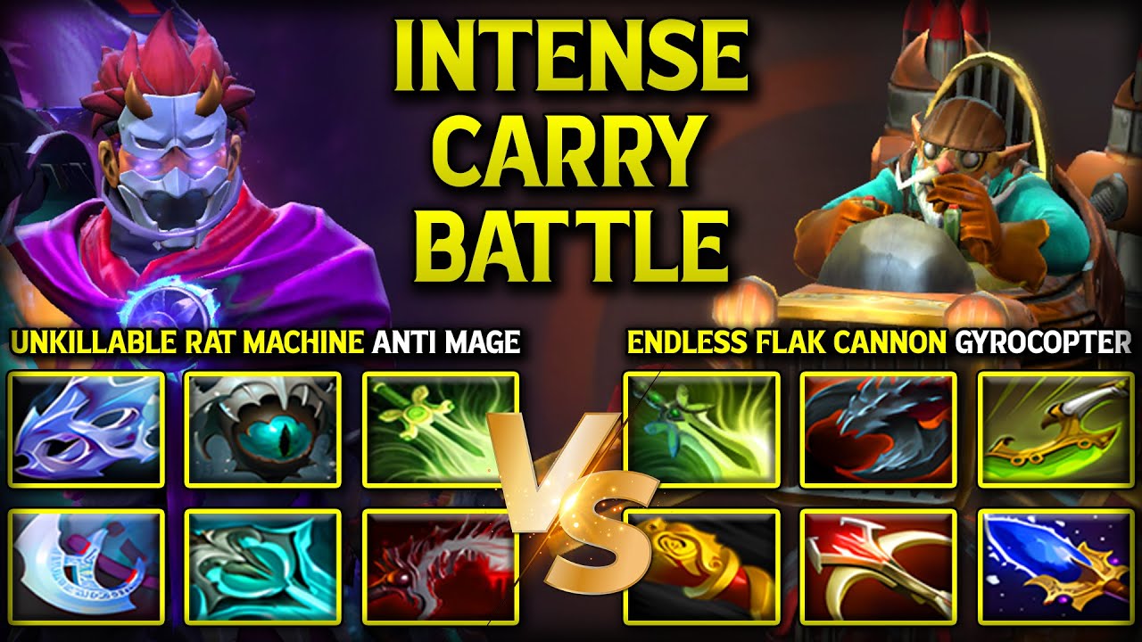 INTENSE CARRY BATTLE BETWEEN UNKILLABLE LATE GAME ANTI MAGE VS. ENDLESS FLAK CANNON GYROCOPTER DOTA2