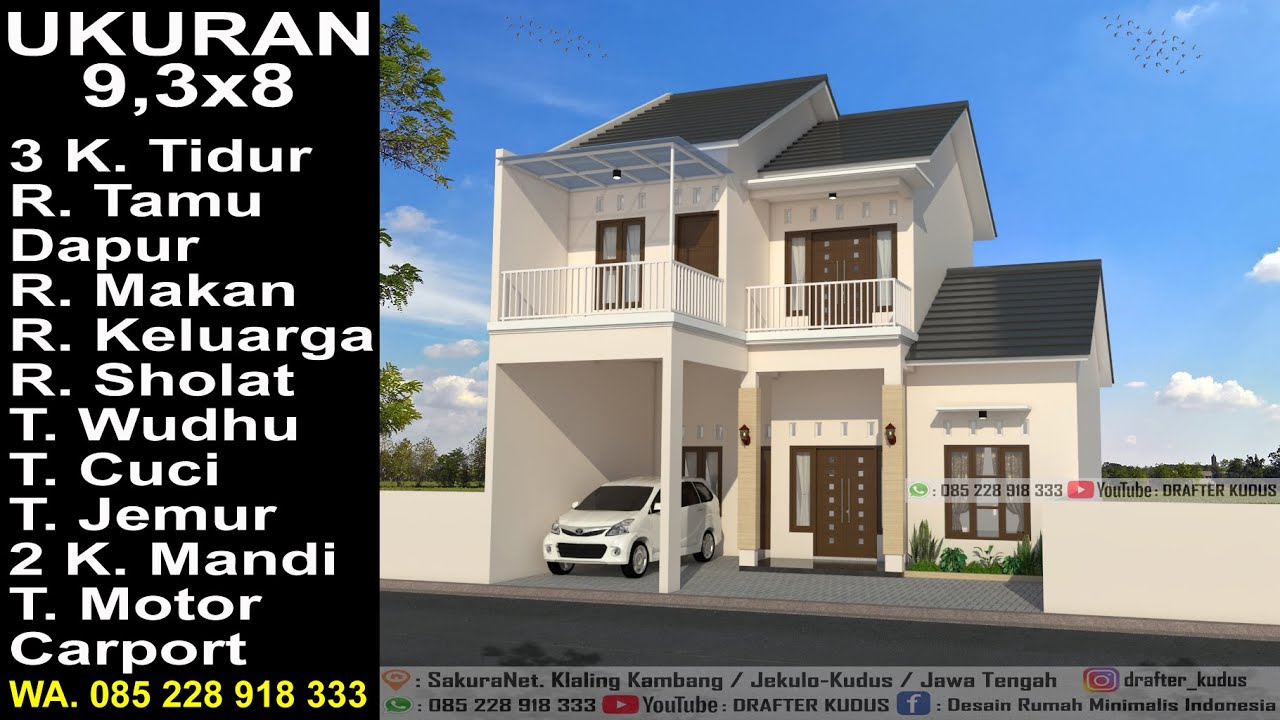 Modern House, Ukuran 9,3x8 II 3 K. Tidur II Desain Rumah Minimalis Lantai 2