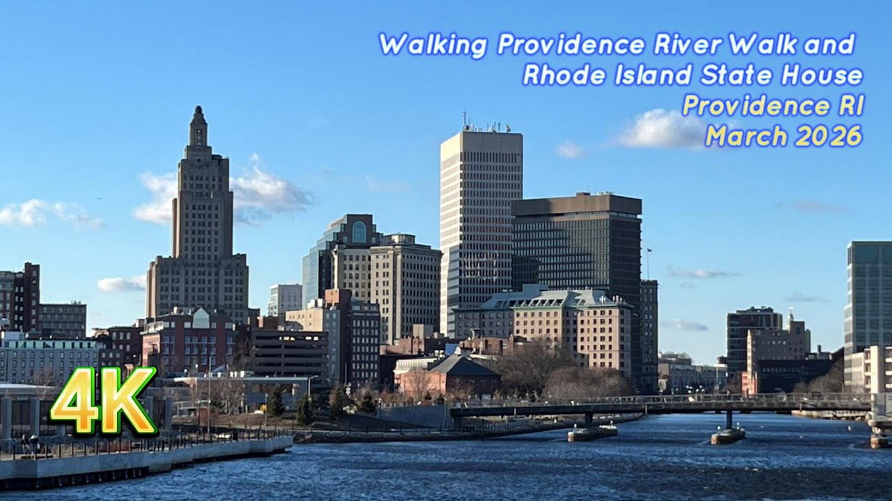 Walking River Walk and Rhode Island State House - Providence RI - March 2026 (4K)