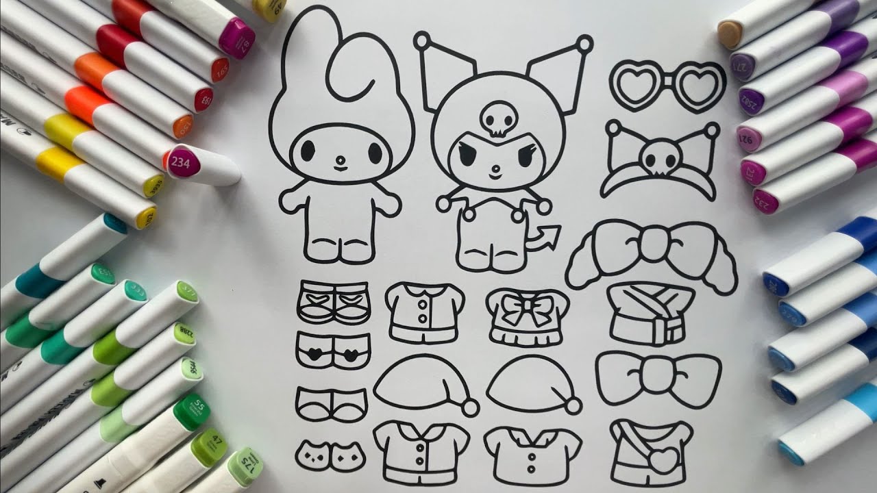 Tranh tô màu nhân vật Kuromi my Melody cho bé/ How to Color Kuromi My Melody Coloring pages for kids