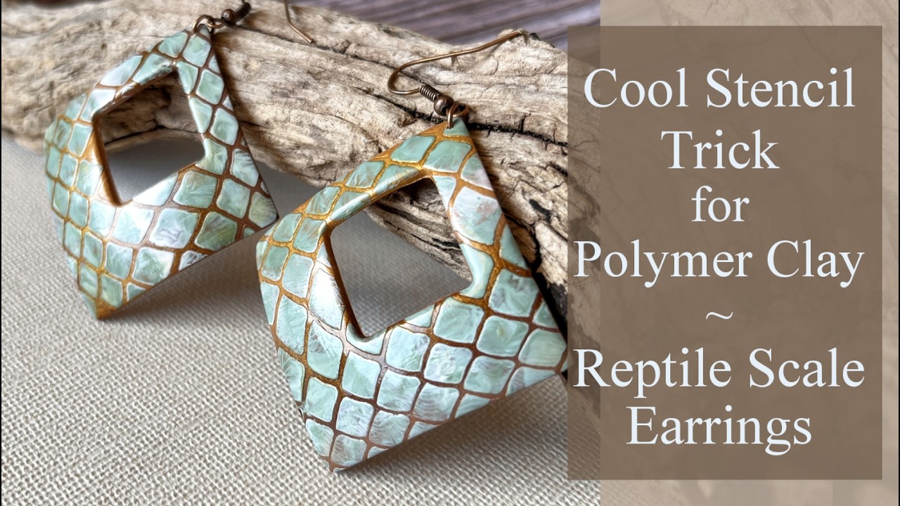 Easy Polymer Clay Earrings using Stencils - Reptile Scale Painting