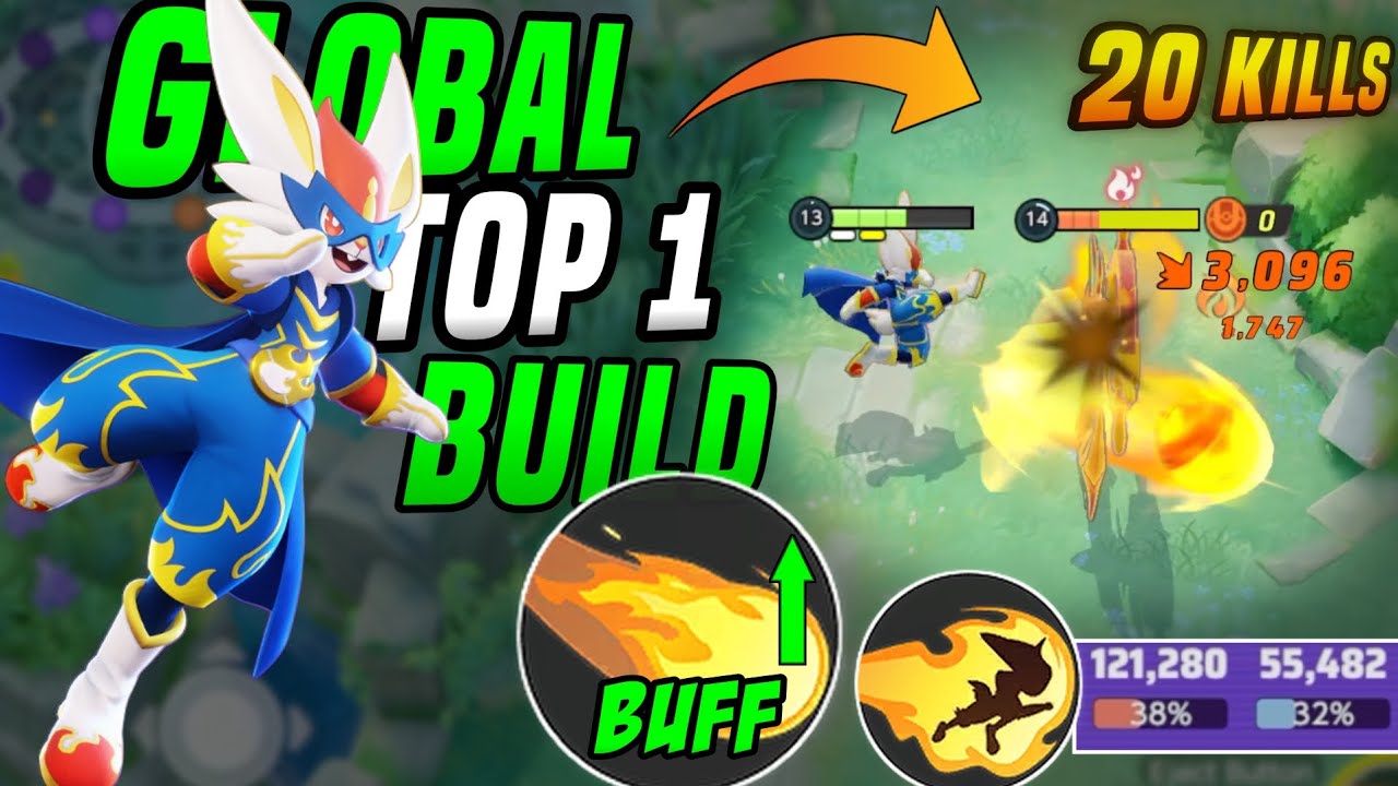 20 Kills! Global Top Rank 1 Cinderace Build For Pyroball! Pokemon unite 