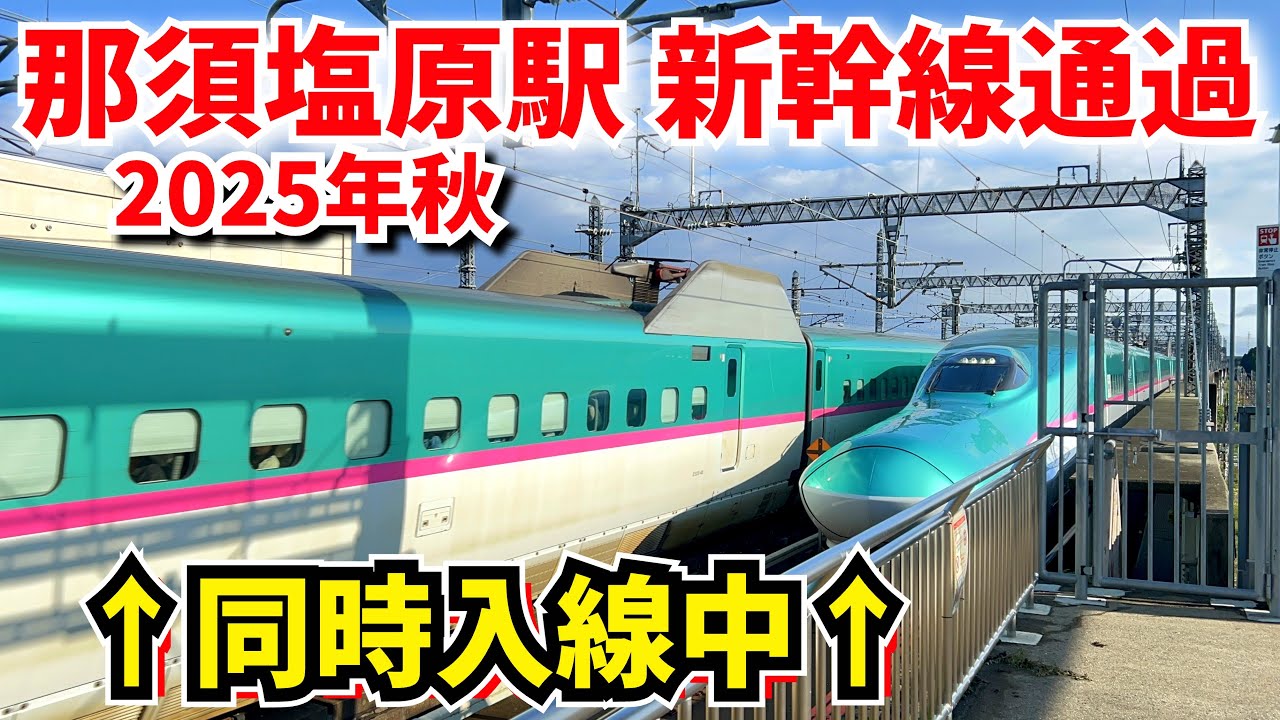 【新幹線の同時入線！朝の過密ダイヤで走る那須塩原駅通過発着シーン】（2025年秋）