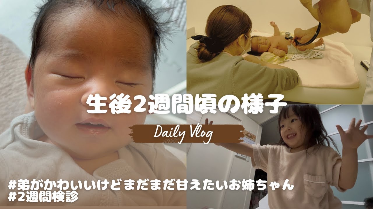 【日常vlog】生後2週間頃の様子（2週間検診/まだまだ甘えたいお姉ちゃん/ママと2人ではじめての外出新生児/2歳半女の子）