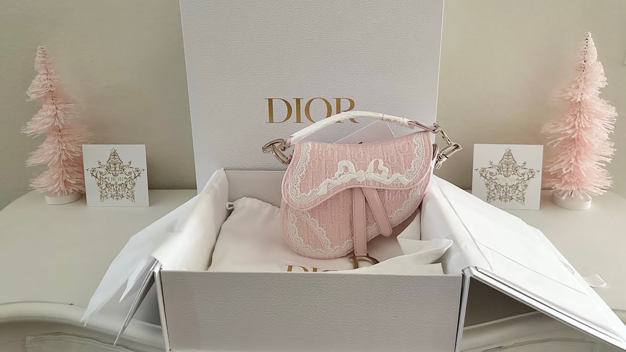 🎀CHRISTIAN DIOR 🎀Small Saddle Bag🎀 Pink Jacquard & Lace Embroidery #dior🎀