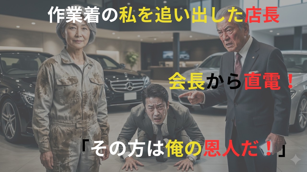 「不潔な服で触るな！」高級車ディーラーで泥だらけの私を罵倒した店長。しかし私の正体を知った会長が激怒！「その方は私の命の恩人だぞ！」【感動する話】