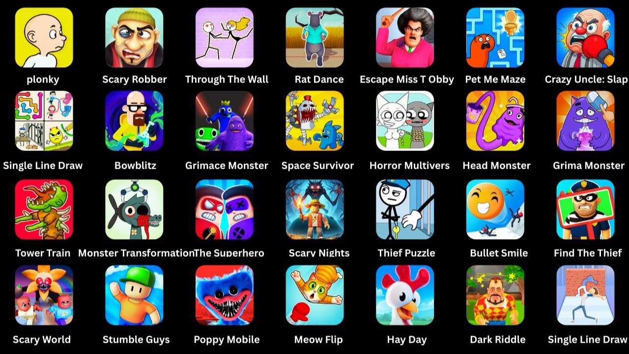 Monster Chase,Tower Train,Bowblitz,Horror Multivers,Scary Nights,plonky,Bullet Smile,Find The Thief