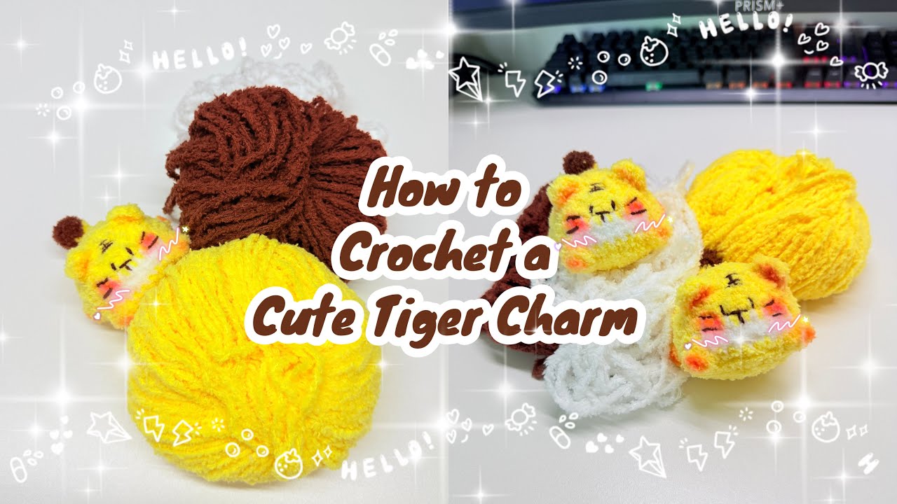 How to Crochet a Cute Tiger Charm 🐯🧶 | Easy Amigurumi Keychain DIY (No voice instructions)