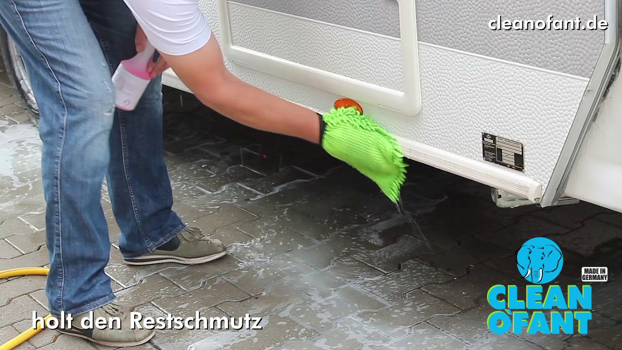 Wohnwagen Seite & Zierleiste reinigen - Wohnwagenreiniger und Schmutzradierer - CLEANOFANT Reiniger