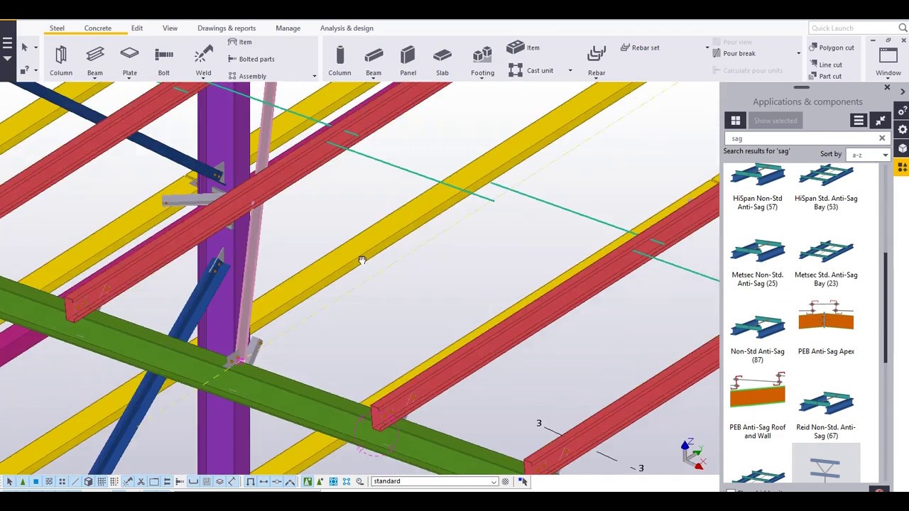09-Draw Horizontal Bracing with Connection in Tekla Structure||رسم المقصات الافقيه على التكلا