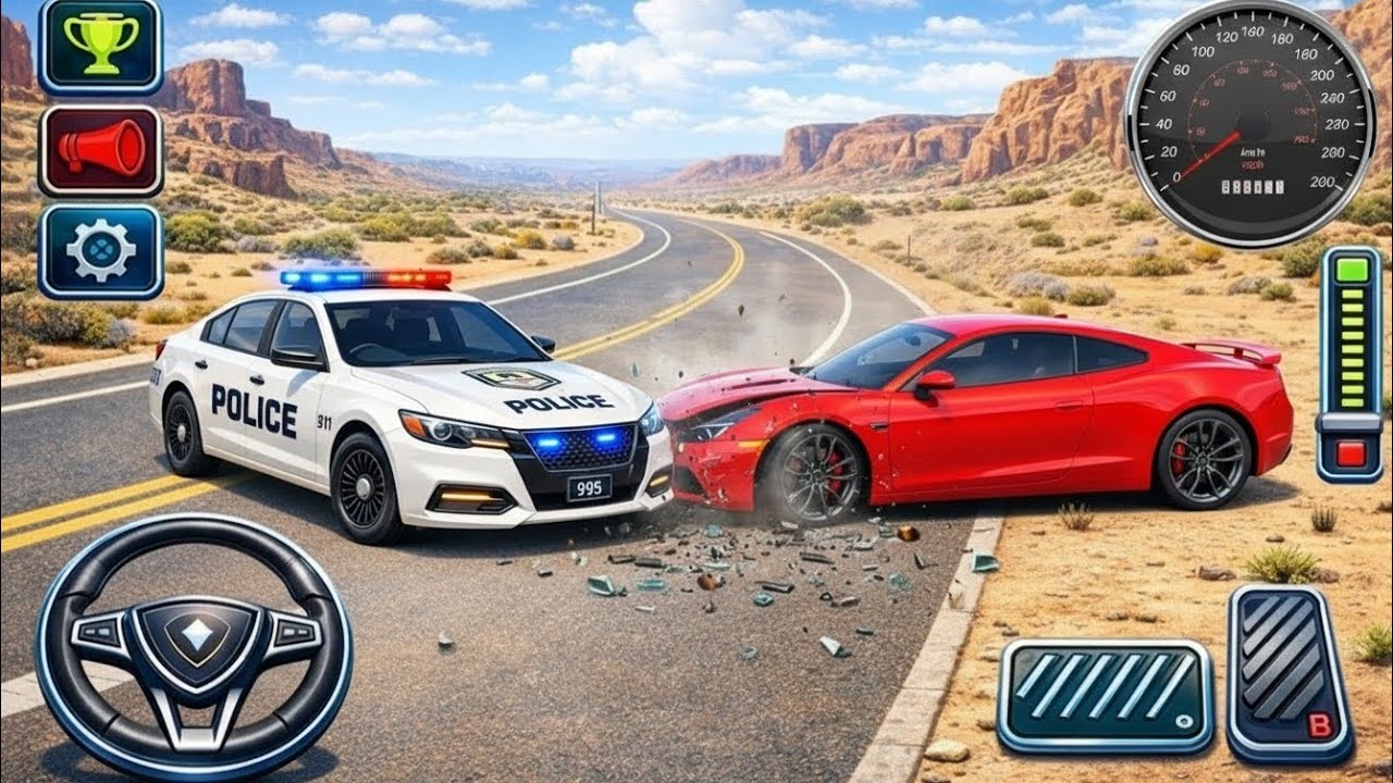 Police Car Chase Simulator 3D – Real City Cop Pursuit Gameplay Blue Gadi Crash (Android) 