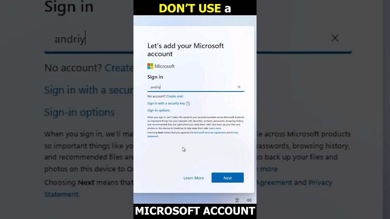 Совет по обходу учетной записи Microsoft в Windows 11
