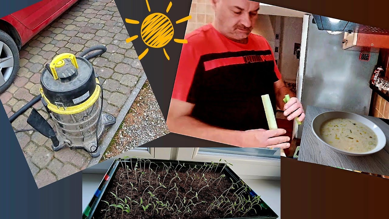 Pórková polévka , úklid auta a naše zaseté rajčata.🍅🍅