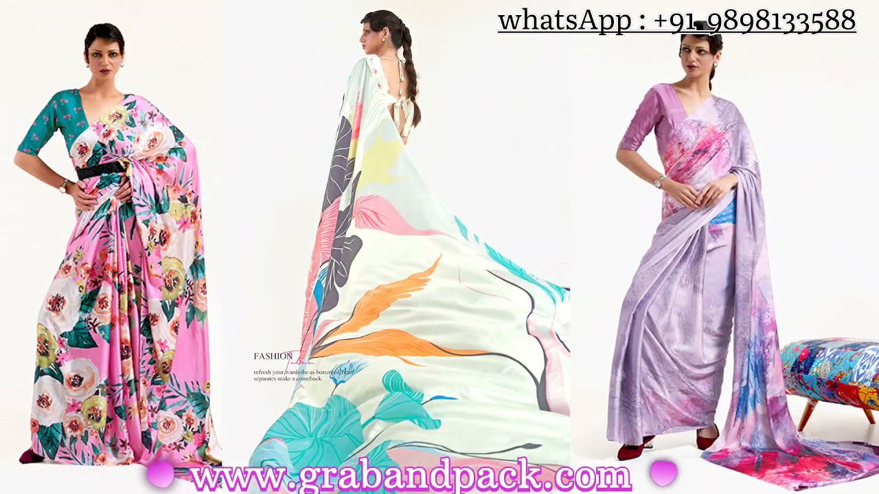 JAPAN SATIN CREPE SILK SAREE COLLECTION | Visit : www.grabandpack.com |