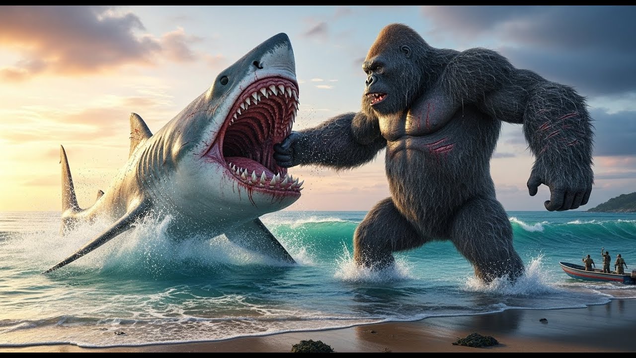 King Kong vs Megalodon: The Brutal Climax on Shore