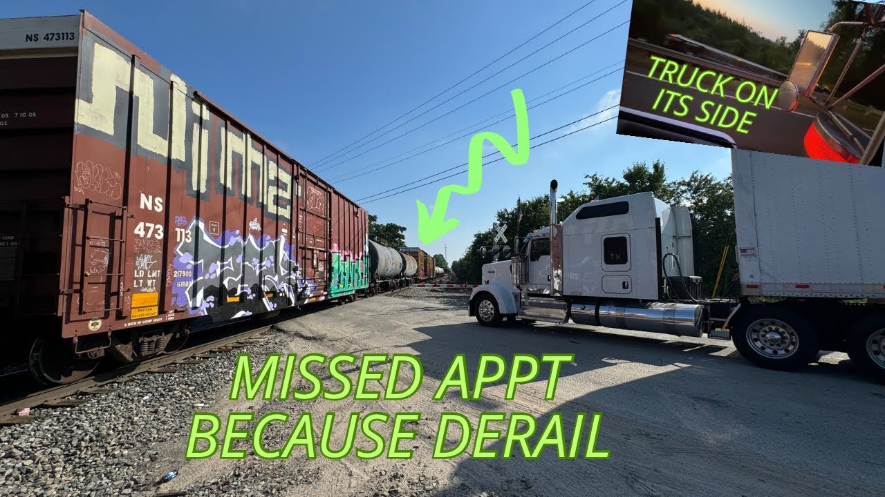 TRAIN DERAILMENT stops Our Delivery !! TRUCK crash Laying on its side Down Ditch !! Day Life OTR