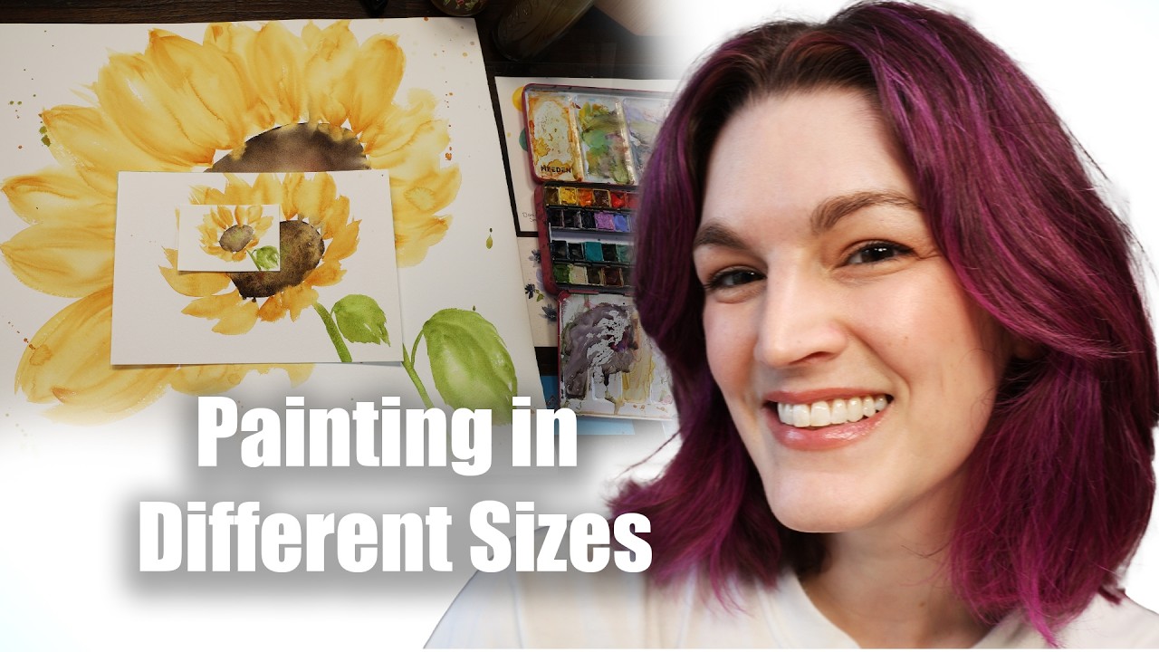 Painting the Same Thing in 3 Sizes - Watercolor Sunflower