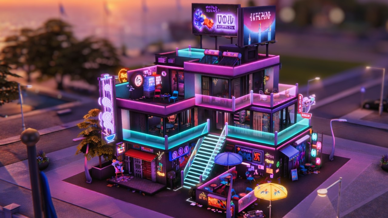 Cyberpunk Apartment & Nightclub 💜 The Sims 4 Speed Build | No CC