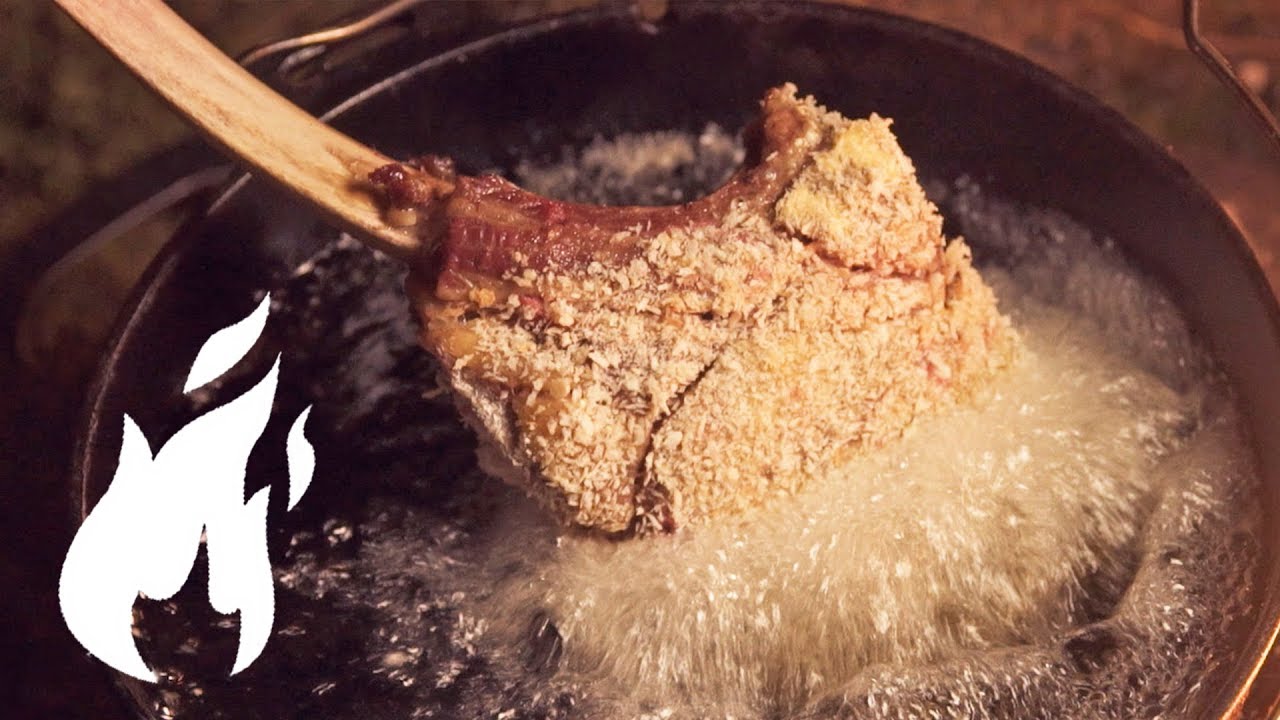 FRITTIERTES Tomahawk Steak im Dutch Oven aus dem Wald 🔥🔥🔥