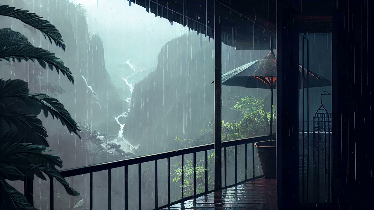 10 Hours ⚡Rainstorm on the balcony - Rain Sounds Help You Recover Energy - Heavy Rain for Sleep