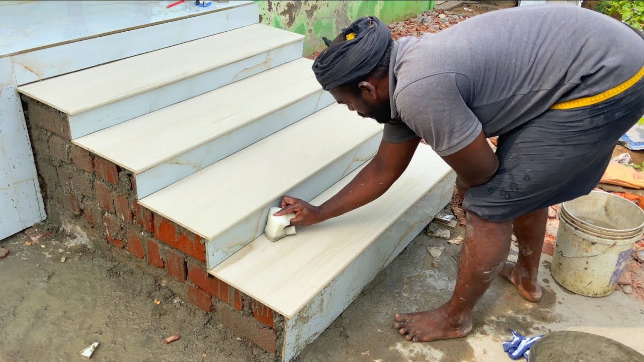 Accurate Stairs Technology-Stunning work with House Stairs on tiles installation-Using sand cement