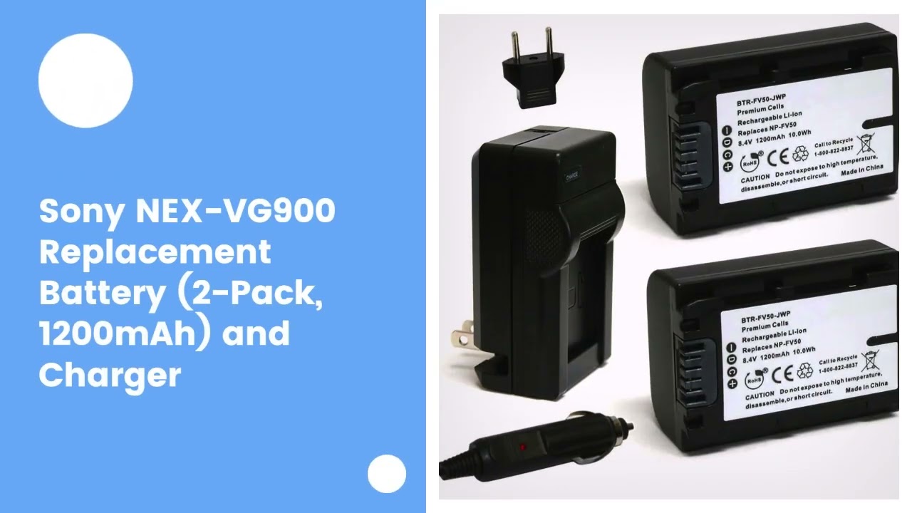 Sony NEX-VG900 Replacement Battery (2-Pack, 1200mAh) and Charger