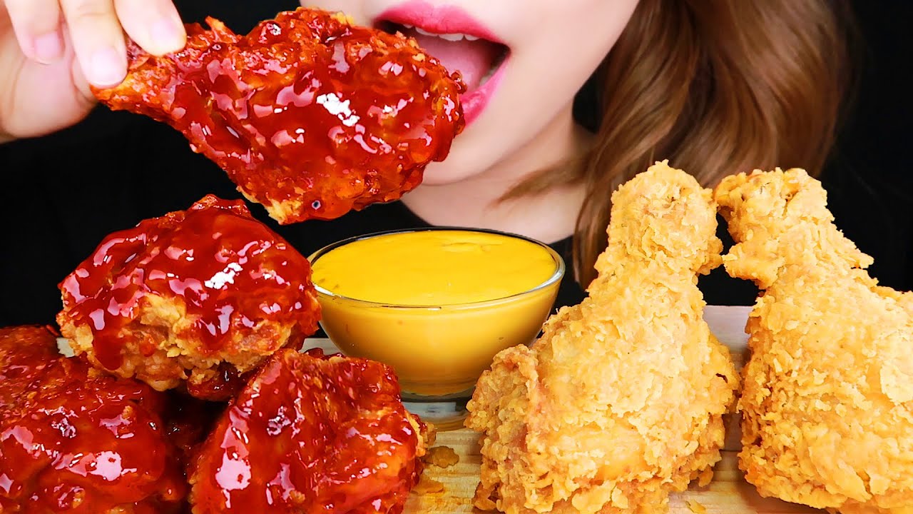 ASMR ASMR VAMPIRE CHICKEN & CHEESE SAUCE SPICY FRIED CHICKEN 치킨 먹방 EATING SOUNDS MUKBANG NO TALKING