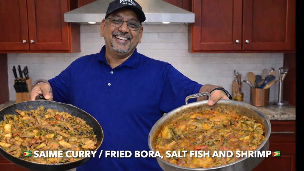 🇬🇾 Saime Curry / Fried Bora with Salt Fish and Guyana White Belly Shrimp  🇬🇾