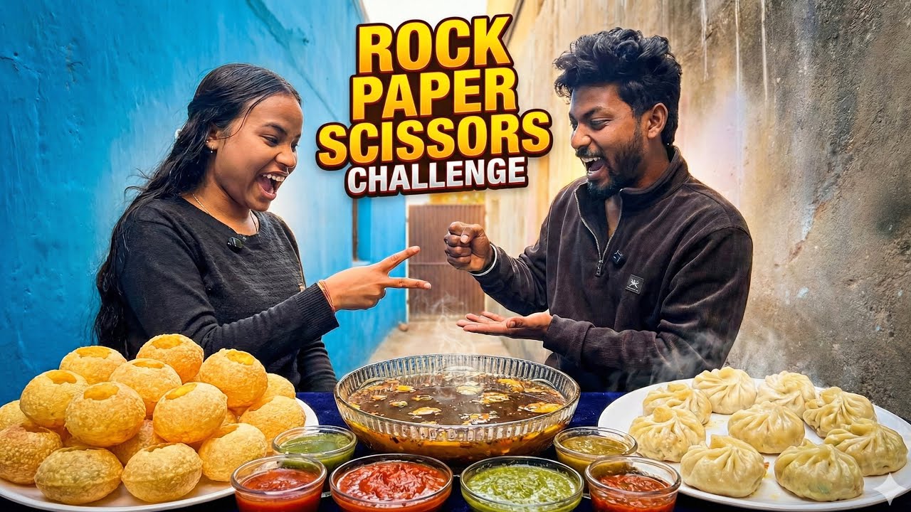 🪨 Rock 🧻Paper ✂️Scissors FOOD Challenge👉 Loser Eats Pani Puri & Momos 😱
