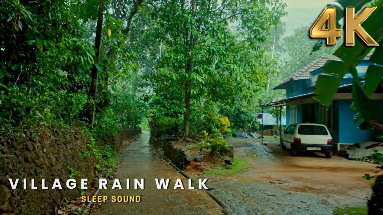 Peaceful Hillside Village Rain Walk | ASMR Rain Sounds Around Beautiful Houses | For Sleep and Study
