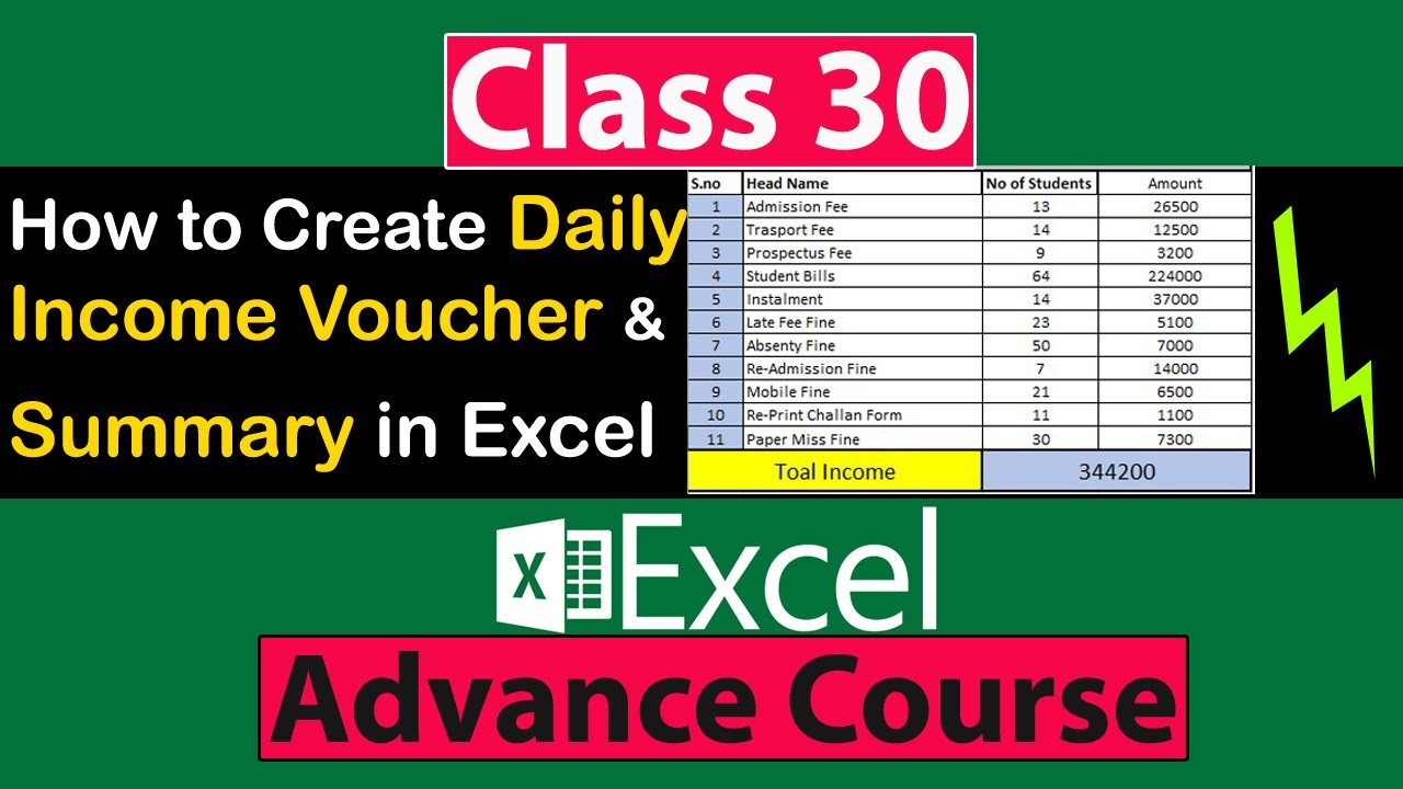 How to Create Daily Income Voucher & Monthly Income Summary in Excel in Urdu - Class No 30