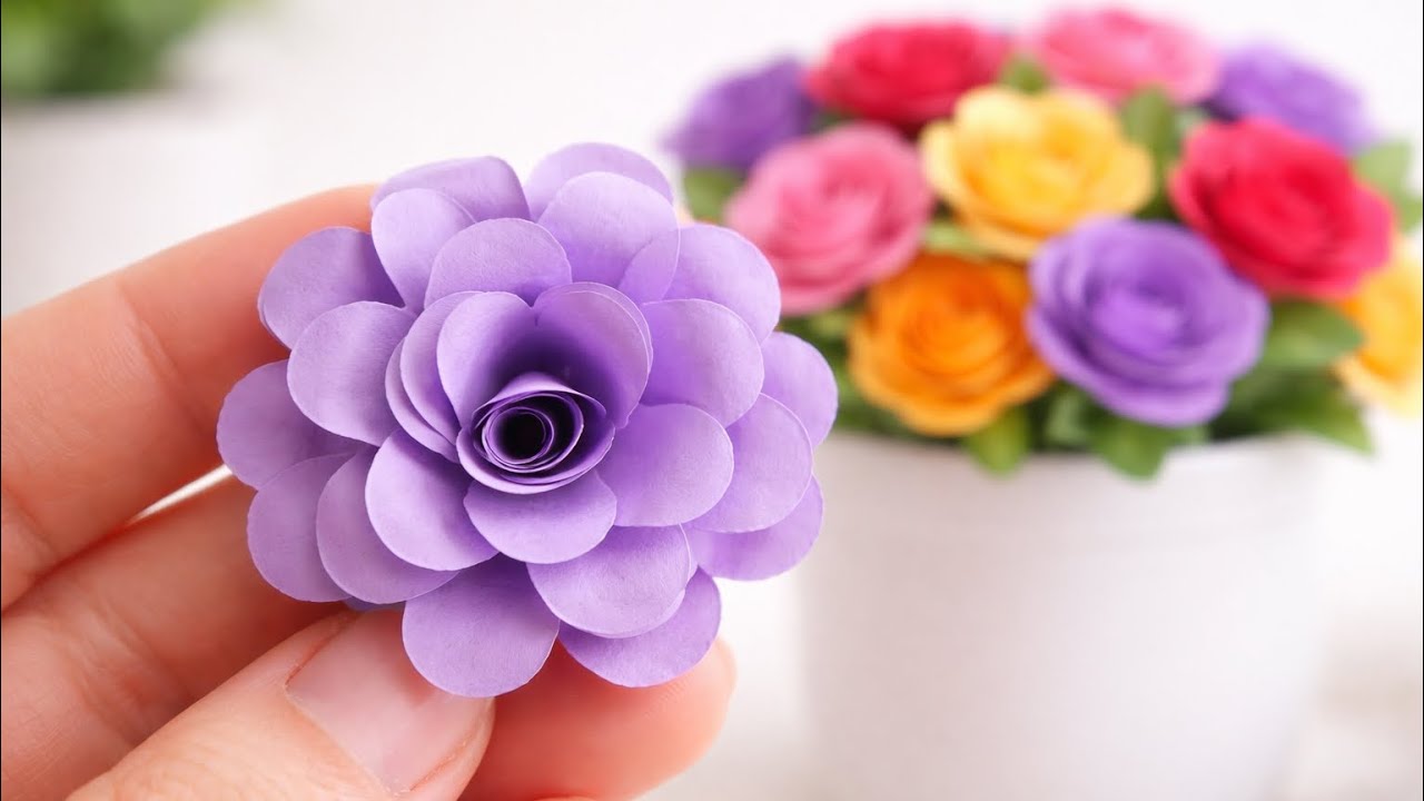 How to make paper rose step by step/Very Easy paper Flower Craft/Paper flower #papercraft #flowers