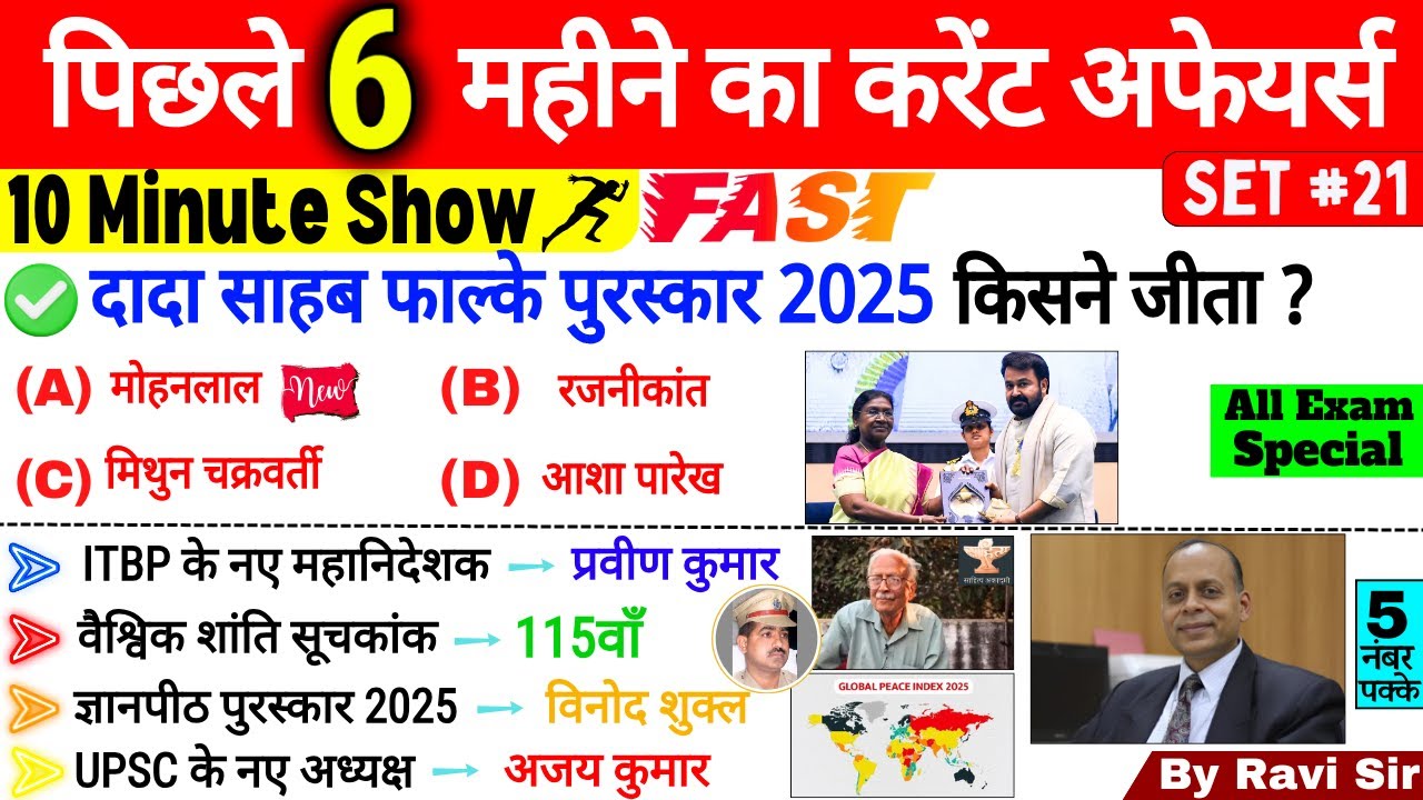 Last 6 Months Current Affairs 2025 | Set 21 | Top 50 | January to Sep 2025 Important Current Affairs