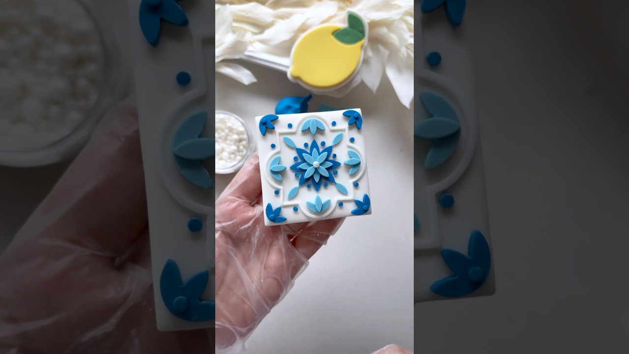 Fondant Tile Cookie Transformation 💙🍋 | Decorated by Doughvine Cookies