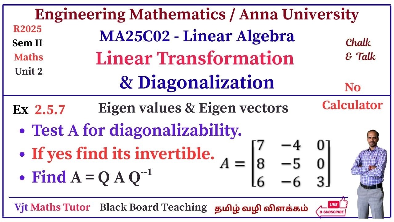 Test Diagonalizability | Linear Transformation | Diagonalization | MA25C02 | Linear Algebra | Sum 7