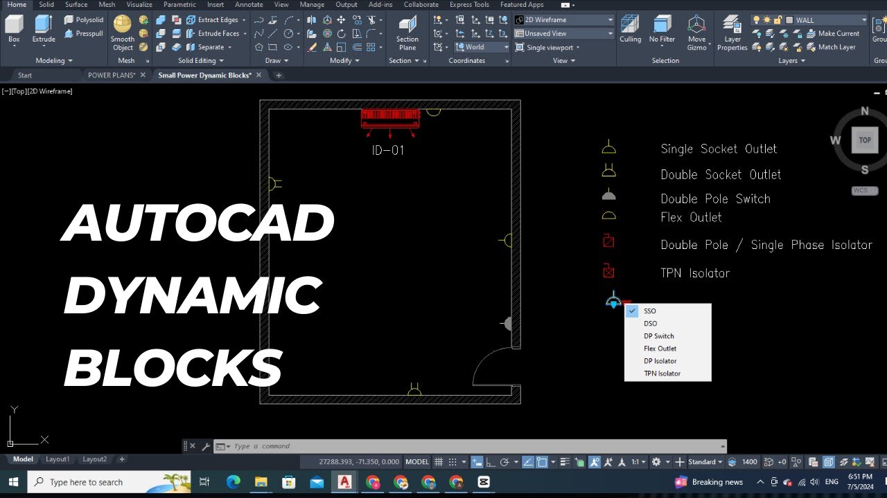 AutoCAD Dynamic Blocks for Electrical Single & Double Power Sockets Step by Step Tutorial #autocad