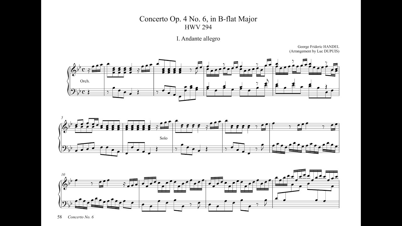 HANDEL － Concerto Op. 4 No. 6, I. Andante allegro for Organ & Orchestra, arranged for Organ solo