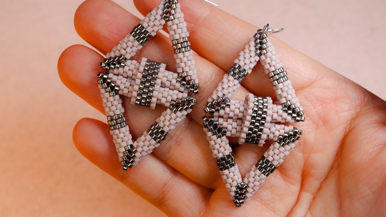 گوشواره مثلث دو بعدی فقط با منجوق Beading tutorial ,Two -dimensional triangular beade Earring