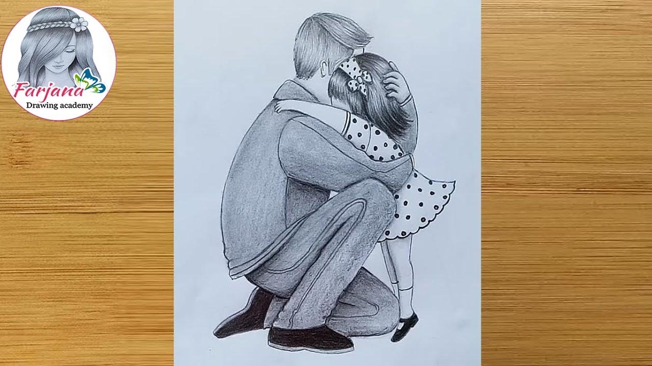 Father & Daughter❤️ heart touching drawing || How to draw father and daughter - step by step