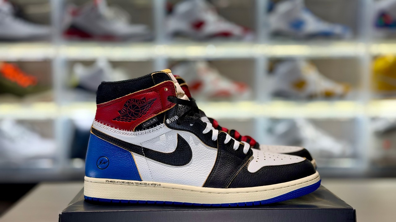 Обзор и замена шнурков кроссовок Air Jordan 1 x Union LA x Fragment Black Varsity Red Sport Royal...