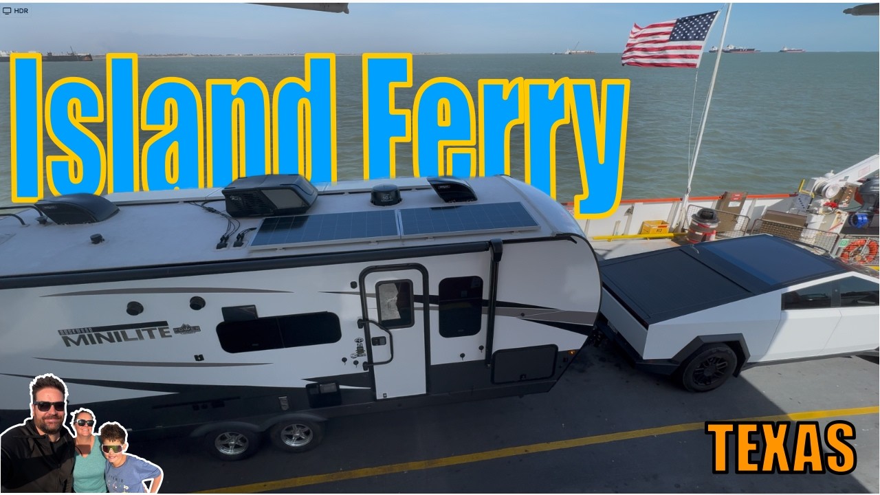 Cybertruck Towing RV to Beachfront Camping! Galveston Island State Park TX Ferry Adventure